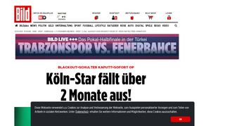 
                            8. Blackout•Schulter kaputt•Sofort OP - Köln-Star fällt über 2 Monate aus ...