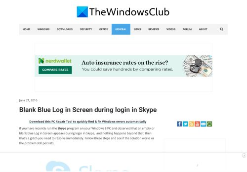 
                            10. Blank Blue Log in Screen during login in Skype - The Windows Club