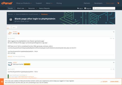 
                            7. Blank page after login to phpMyAdmin | cPanel Forums