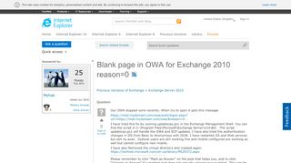 
                            13. Blank page in OWA for Exchange 2010 reason=0 - Microsoft