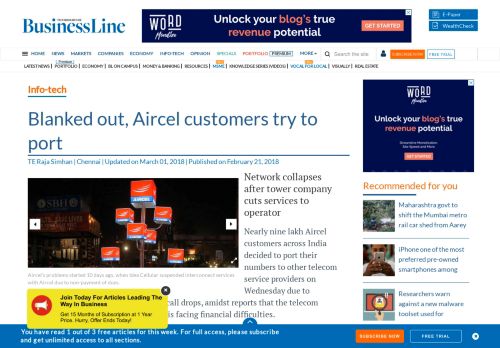 
                            7. Blanked out, Aircel customers try to port - The Hindu BusinessLine