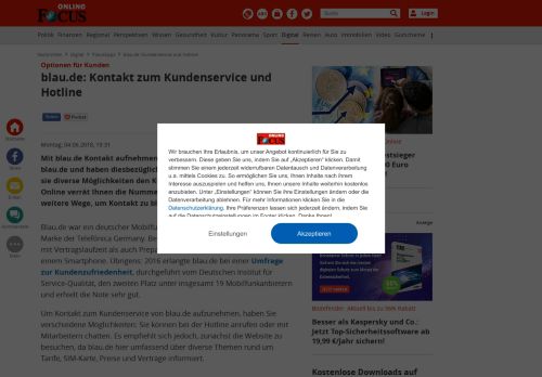 
                            9. blau.de: Kundenservice und Hotline - FOCUS Online