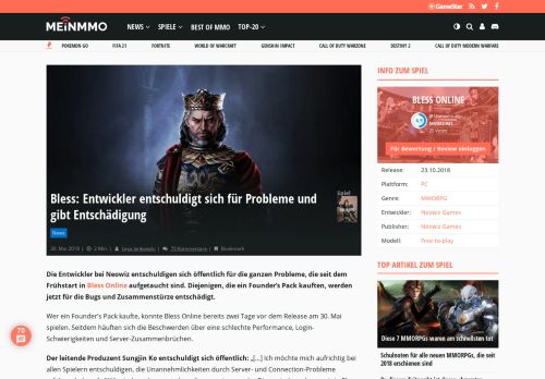 
                            4. Bless: Entwickler entschuldigt sich für Probleme und gibt ... - Mein MMO