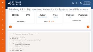 
                            6. blindblog 1.3.1 - SQL Injection / Authentication Bypass / Local File ...
