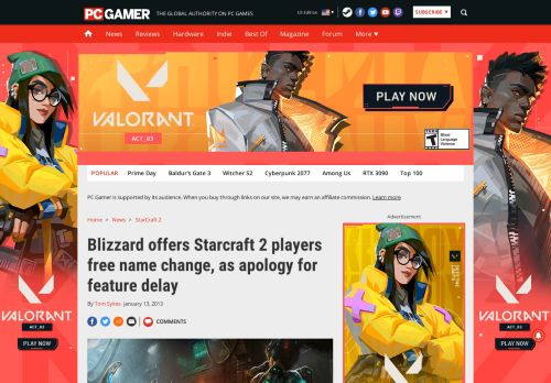 
                            13. Blizzard offers Starcraft 2 players free name change, as apology for ...