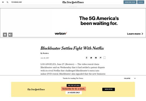 
                            13. Blockbuster Settles Fight With Netflix - The New York Times
