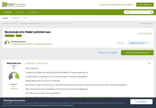 
                            2. Blockchain.info Wallet plötzlich leer - Technik, Entwicklung ...