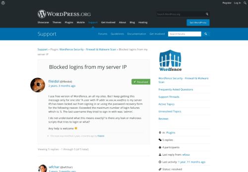 
                            9. Blocked logins from my server IP | WordPress.org