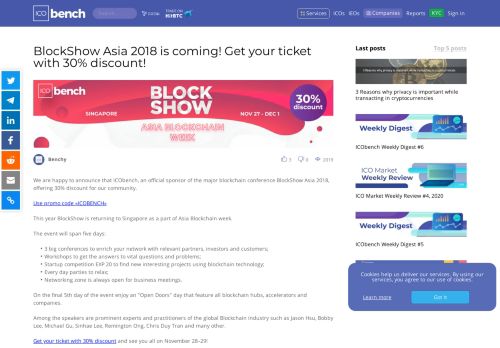 
                            5. BlockShow Asia 2018 is coming! Get your ticket with 30% discount ...