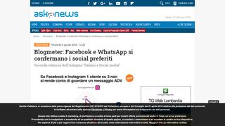 
                            13. Blogmeter: Facebook e WhatsApp si confermano i social preferiti