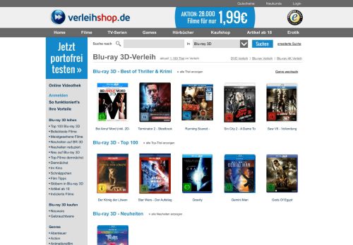 
                            12. Blu-ray 3D Filme ausleihen in der Online-Videothek VERLEIHSHOP.DE