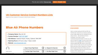 
                            8. Blue Air Phone Numbers - UK Customer Service Contact Numbers Lists