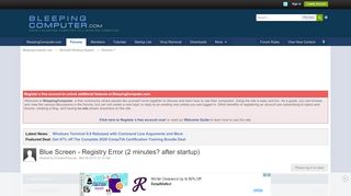 
                            12. Blue Screen - Registry Error (2 minutes? after startup) - Windows ...