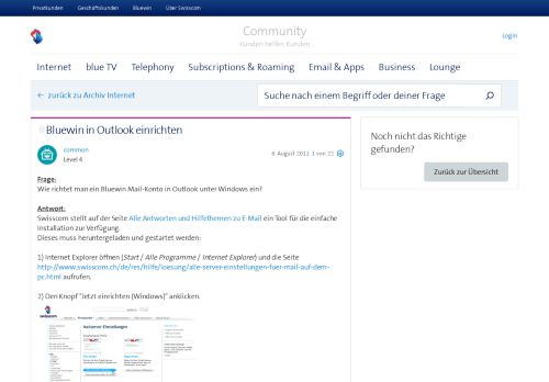 
                            3. Bluewin Mail: Outlook einrichten | Swisscom Community