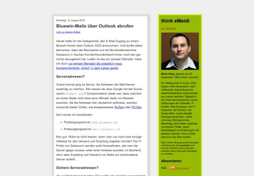 
                            9. Bluewin-Mails über Outlook abrufen « think eMeidi