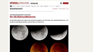 
                            10. Blutmond: Totale Mondfinsternis im Juli und der Mars ... - Spiegel Online