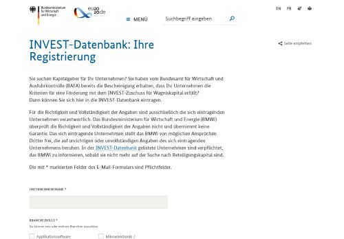 
                            3. BMWi - INVEST-Datenbank: Ihre Registrierung