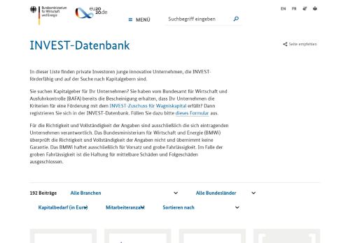
                            2. BMWi - Invest Datenbank