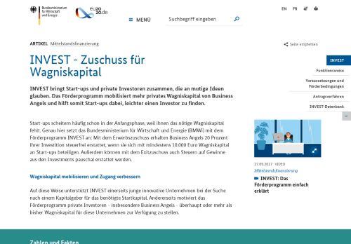 
                            1. BMWi - INVEST - Zuschuss für Wagniskapital