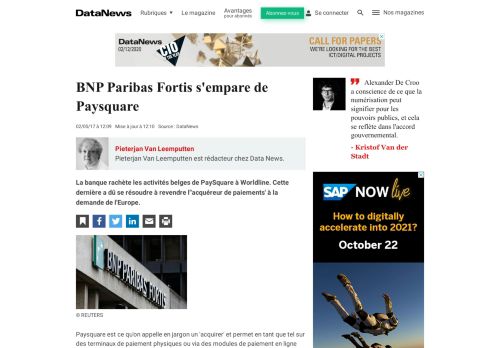 
                            8. BNP Paribas Fortis s'empare de Paysquare - ICT actualité - Data News