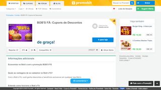 
                            7. BOB'S FÃ: Cupons de Descontos | Ofertas - Promobit