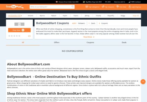 
                            10. BollywoodKart Coupons 2017 - Upto 70% OFF, Verified 5 min ago