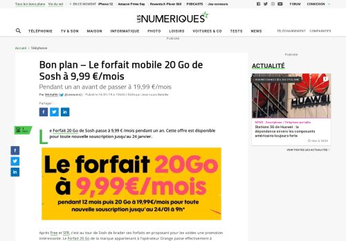 
                            11. Bon plan – Le forfait mobile 20 Go de Sosh à 9,99 €/mois - Les ...