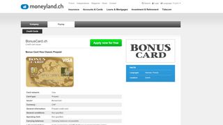 
                            10. Bonus Card Visa Classic Prepaid - moneyland.ch