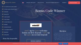 
                            9. Bonus Code Winner | 200% up to £300 in 2018 | RouletteGeeks