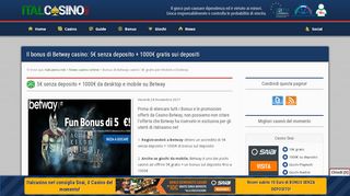 
                            9. Bonus di Betway casinò: 5€ gratis per Mobile e Desktop - Italcasino.net
