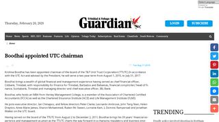 
                            12. Boodhai appointed UTC chairman - Trinidad Guardian
