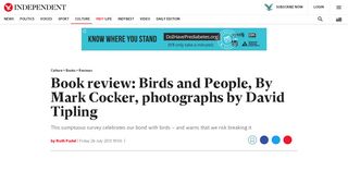 
                            10. Book review: Birds and People, By Mark Cocker, photographs by ...