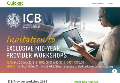 
                            11. Book tickets for ICB Provider Workshop 2018 | Quicket