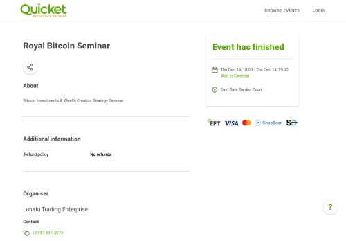 
                            8. Book tickets for Royal Bitcoin Seminar | Quicket