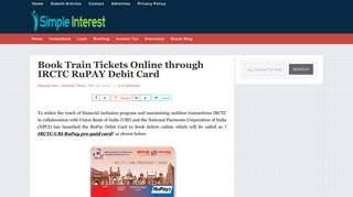 
                            12. Book Train Tickets Online through IRCTC RuPAY Debit Card