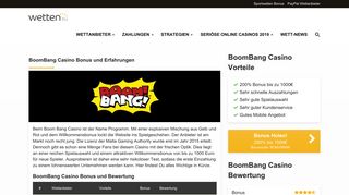 
                            4. BoomBang Casino Bonus Code ? 200% bis zu 1000€ Bonus 02/2019