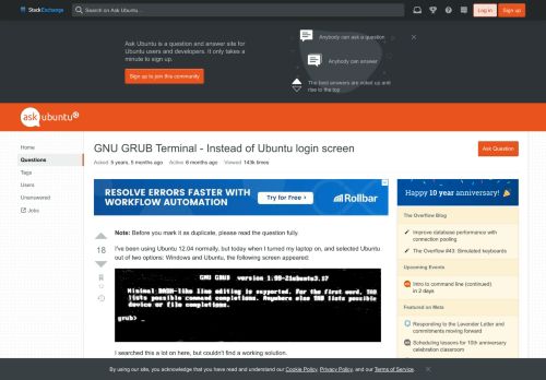 
                            1. boot - GNU GRUB Terminal - Instead of Ubuntu login screen - Ask Ubuntu