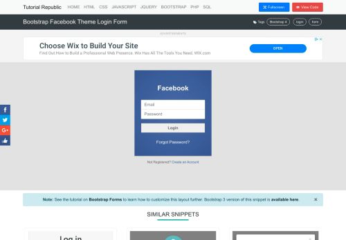 
                            4. Bootstrap Facebook Theme Login Form Template - Tutorial Republic