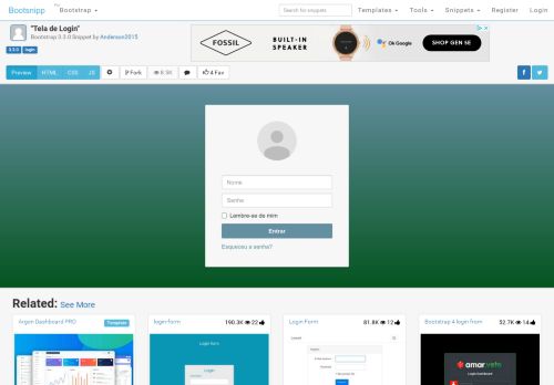 
                            3. Bootstrap Snippet Tela de Login using HTML CSS Javascript