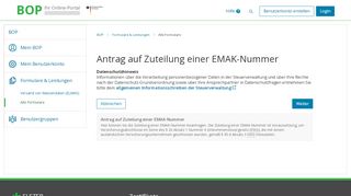 
                            5. BOP - Antrag auf Zuteilung einer EMAK-Nummer - Elster