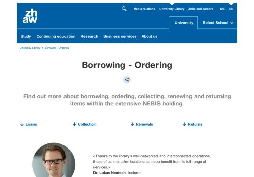 
                            10. Borrowing - Ordering | ZHAW University Library