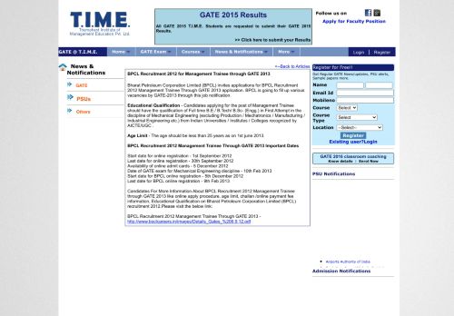 
                            10. BPCL Recruitment 2012 for Management Trainee through GATE 2013