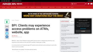 
                            9. BPI: Clients may experience access problems on ATMs, website, app ...