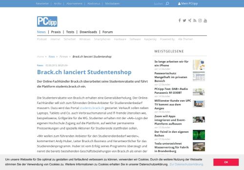 
                            8. Brack.ch lanciert Studentenshop - PCtipp.ch