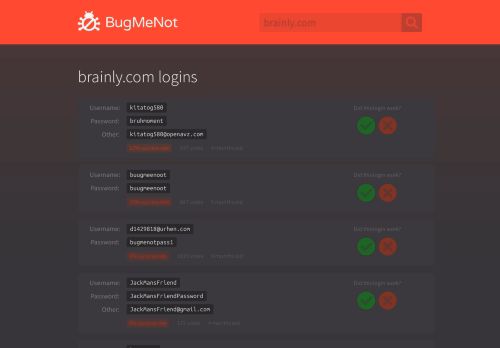 
                            12. brainly.com passwords - BugMeNot