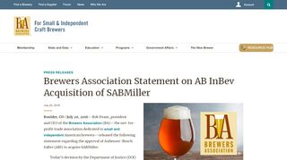 
                            13. Brewers Association Statement on AB InBev Acquisition of SABMiller
