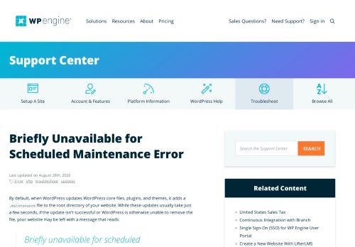 
                            7. Briefly Unavailable for Scheduled Maintenance Error | WP Engine®