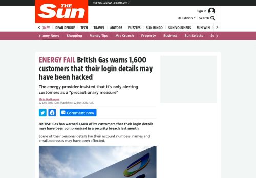 
                            10. British Gas warns 1,600 customers that their login details may have ...