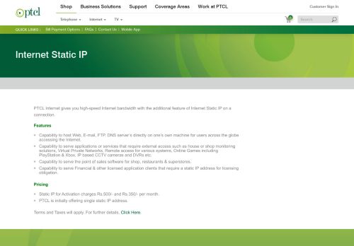 
                            11. Broadband Static IP - PTCL