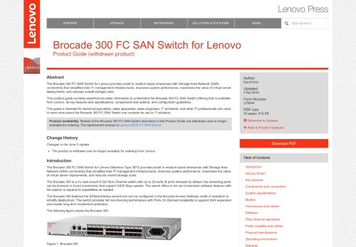 
                            10. Brocade 300 FC SAN Switch for Lenovo Product Guide (withdrawn ...